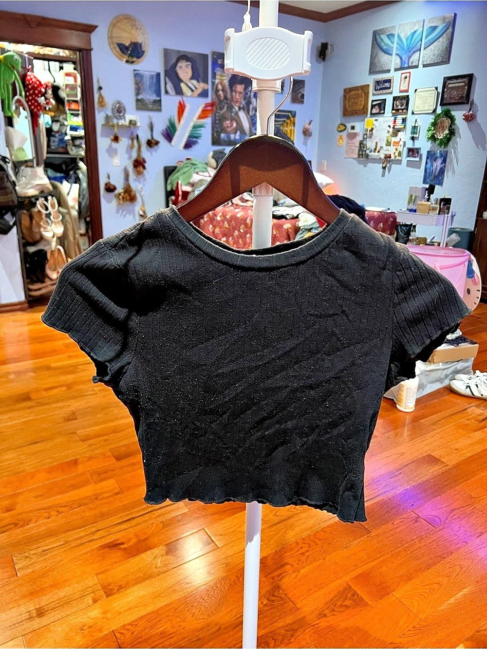 F21 Black Ribbed Short Sleeve Tee Size Medium